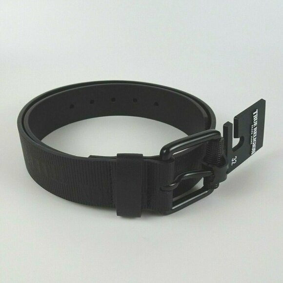 New TRUE RELIGION Men's Embossed Van Belt Matte Black Faux Leather Textured 32 - Picture 3 of 12